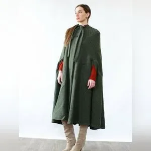 【即決値下可】80s Vintage Super Long Cape Coat. Hooded Cloak Coat for Men Wool Blend Drawstring Gothic